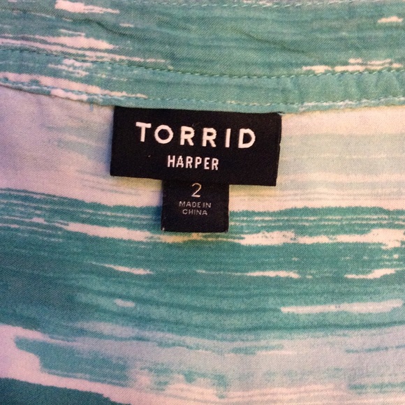 Torrid 3/4 sleeve long blouse turquoise/white - Picture 7 of 9